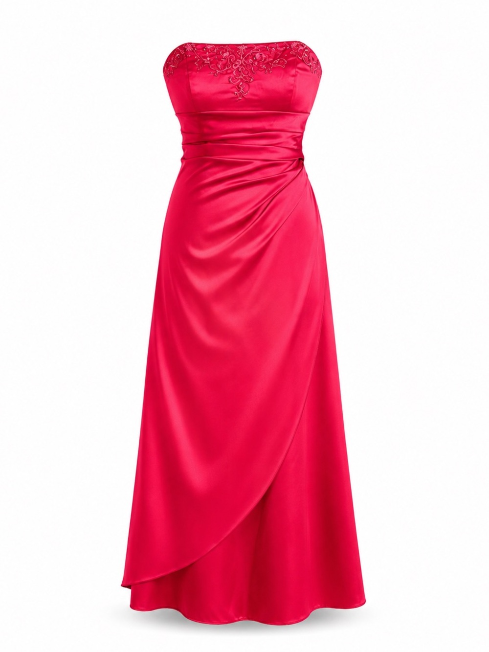 David’s Bridal F11165 Red Satin Ball Gown Dress Size 14 Beaded + Matching Shawl